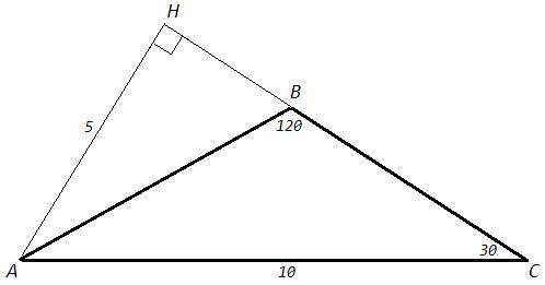 Решить . в равнобедренного треугольнике авс с основанием ас угол в равен 120 градусов. высота треуго