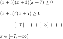 (x+3)(x+3)(x+7)\geq 0\\\\(x+3)^2(x+7)\geq 0\\\\---[-7\, ]+++[-3\, ]+++\\\\x\in [-7,+\infty )