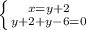 \left \{ {{x=y+2} \atop {y+2+y-6=0}} \right.