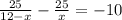 \frac{25}{12-x}-\frac{25}{x} = -10