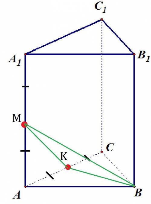 Вправильной треугольной призме  abca1b1c1, все ребра которой равны 1, точка  k  - сер
