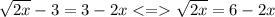 \sqrt{2x} -3=3-2x<=\sqrt{2x} =6-2x