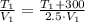 \frac{T_1}{V_1} = \frac{T_1 + 300}{2.5 \cdot V_1}