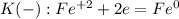 K(-): Fe^{+2} + 2e = Fe^0