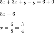 5x+3x+y-y=6+0\\ \\8x=6\\\\ x=\dfrac{6}{8} = \dfrac{3}{4}