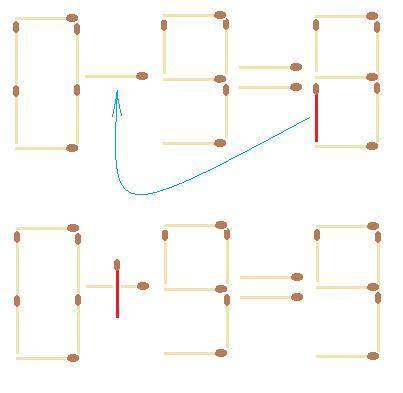 Со спичками. переместите 1 спичку ,чтобы получилось верное равенство 0-9=8