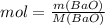 mol=\frac{m(BaO)}{M(BaO)}