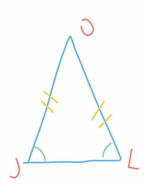 Нарисуй развернутый треугольник jol.у которого стороны jo=ol=4см! скажи какие углы равны! на сколько