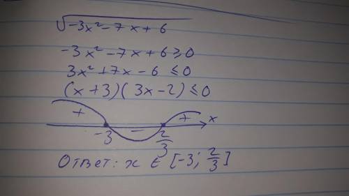 При каких значениях х выражение √-3x²-7x+6 (всё в корне) имеет смысл?