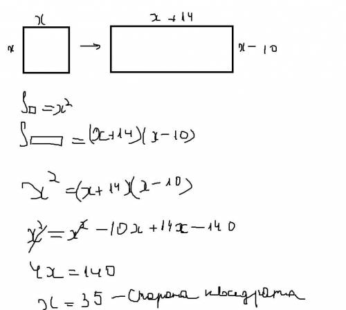 Если у квадрата одну сторону удлинить на 14 см , а другую сторону укоротить на 10 см , то получиться