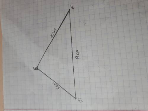 20 ! постройте треугольник def, если de = 5 см, ef = 7 см, df = 9 см. ​