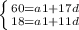 \left \{ {{60=a1+17d} \atop {18=a1+11d}} \right.