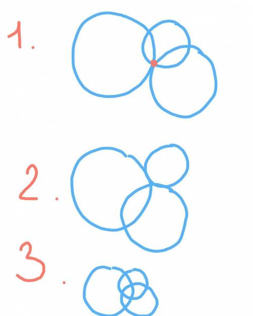 Яваа постройте три окружности радиусом 2 см, 3 см и 5 смтак, чтобы: 1) все три окружности касались д