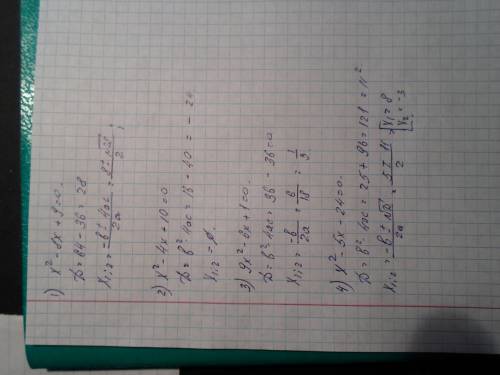 Квадратное уравнение х²-8х+9=0 х²-4х+10=0 9х²-6х+1=0 х²-5х-24=0