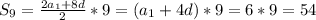 S_9=\frac{2a_1+8d}{2}*9=(a_1+4d)*9=6*9=54