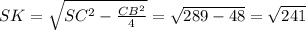 SK=\sqrt{SC^2-\frac{CB^2}{4}}=\sqrt{289-48}=\sqrt{241}