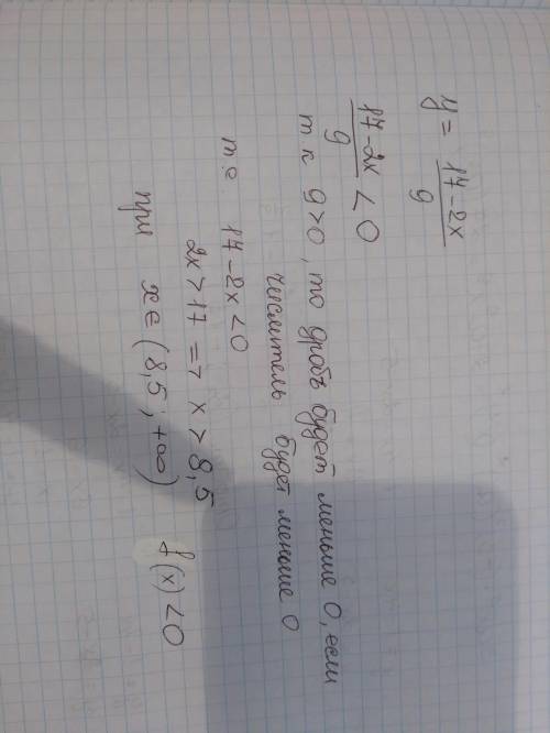 Завтра итоговая к/р, а я не понимаю одну тему. при каких значениях х функция у+ 17 -2х/ 9 принимает