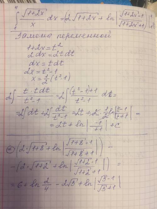 \int\limits^4_1 {\frac{\sqrt{1+2x} }{x} } \, dx