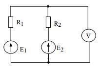 Е1= 24 в. е2=12 в. r1=4 ом. r2=2 ом. uv-?