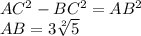 AC^{2} -BC^{2}=AB^{2}\\AB=3\sqrt[2]{5}