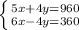 \left \{ {{5x+4y=960} \atop {6x-4y=360}} \right.