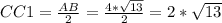 CC1=\frac{AB}{2}=\frac{4*\sqrt{13}}{2}=2*\sqrt{13}