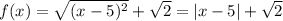 f(x)=\sqrt{(x-5)^2}+\sqrt{2}=|x-5|+\sqrt{2}