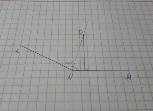 Начертите угол mnk равный 150 градусов проведите биссектрису этого угла отметьте на ней точку o и пр