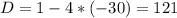 D=1-4*(-30)=121