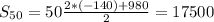 S_{50}=50\frac{2*(-140)+980}{2}=17500