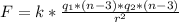 F = k*\frac{q_1*(n-3)*q_2*(n-3)}{r^2}