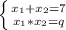 \left \{ {{x_{1}+x_{2}=7} \atop {x_{1}*x_{2}=q}} \right.