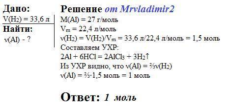 Рассчитайте, какое количество вещества алюминия растворили в соляной кислоте, если при этом выделило