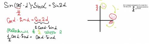 Доказать, что sin(90-a)*sina=sin2a нужно, !