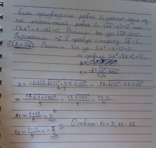 Решите уравнение (√x-6)(2x^2-x-15)=0​