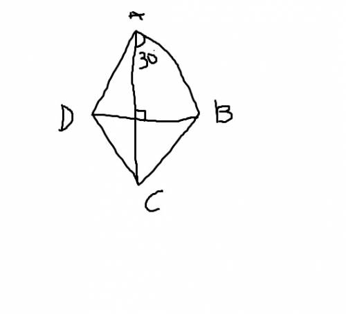 Найдите площадь ромба со стороной 5 см и углом между стороной и диагональю 30 градусов. сделайте чер
