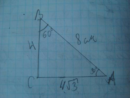 Найдите площадь прямоугольного треугольника с катетом 4 см и острым углом 60 градусов. сделайте черт