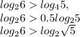 log_{2}6 log_{4}5, \\ log_26 0.5log_25\\ log_26 log_2\sqrt5