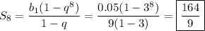 S_8=\dfrac{b_1(1-q^8)}{1-q}=\dfrac{0.05(1-3^8)}{9(1-3)}=\boxed{\dfrac{164}{9}}