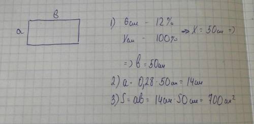 Одна из сторон прямоугольника составляет 28% длины второй.известно что 12% длины второй стороны равн