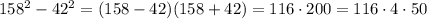 158^2-42^2=(158-42)(158+42)=116\cdot200=116\cdot4\cdot50