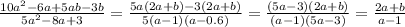 \frac{10a^2-6a+5ab-3b}{5a^2-8a+3}=\frac{5a(2a+b)-3(2a+b)}{5(a-1)(a-0.6)}=\frac{(5a-3)(2a+b)}{(a-1)(5a-3)}=\frac{2a+b}{a-1}