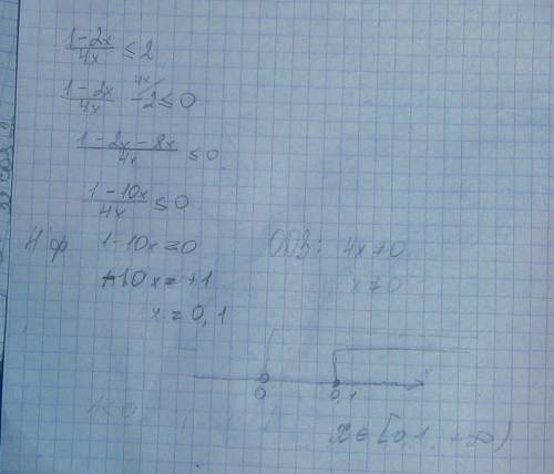 Решите неравенство 1-2х 4х < или = 2