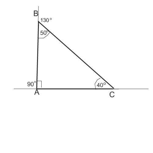 Втреугольнике авс внешний угол при вершине в на 40 градусов больше внешнего угла при вершине а, а уг