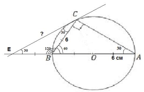 Угол между диаметром ав и хордой ас равен 30*. через точку с проведена касательная, пересекающая пря