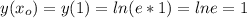 y(x_o)=y(1)=ln (e*1)=ln e=1