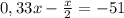 0,33x - \frac{x}{2} = -51