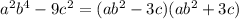 a^2b^4-9c^2=(ab^2-3c) (ab^2+3c)