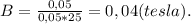 B=\frac{0,05}{0,05*25}=0,04(tesla).