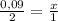 \frac{0,09}{2}=\frac{x}{1}